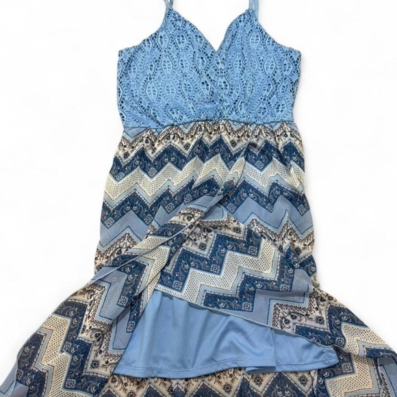 As U Wish boho blue hi low maxi dress with adjustable straps and belt. Size M - Picture 5 of 8